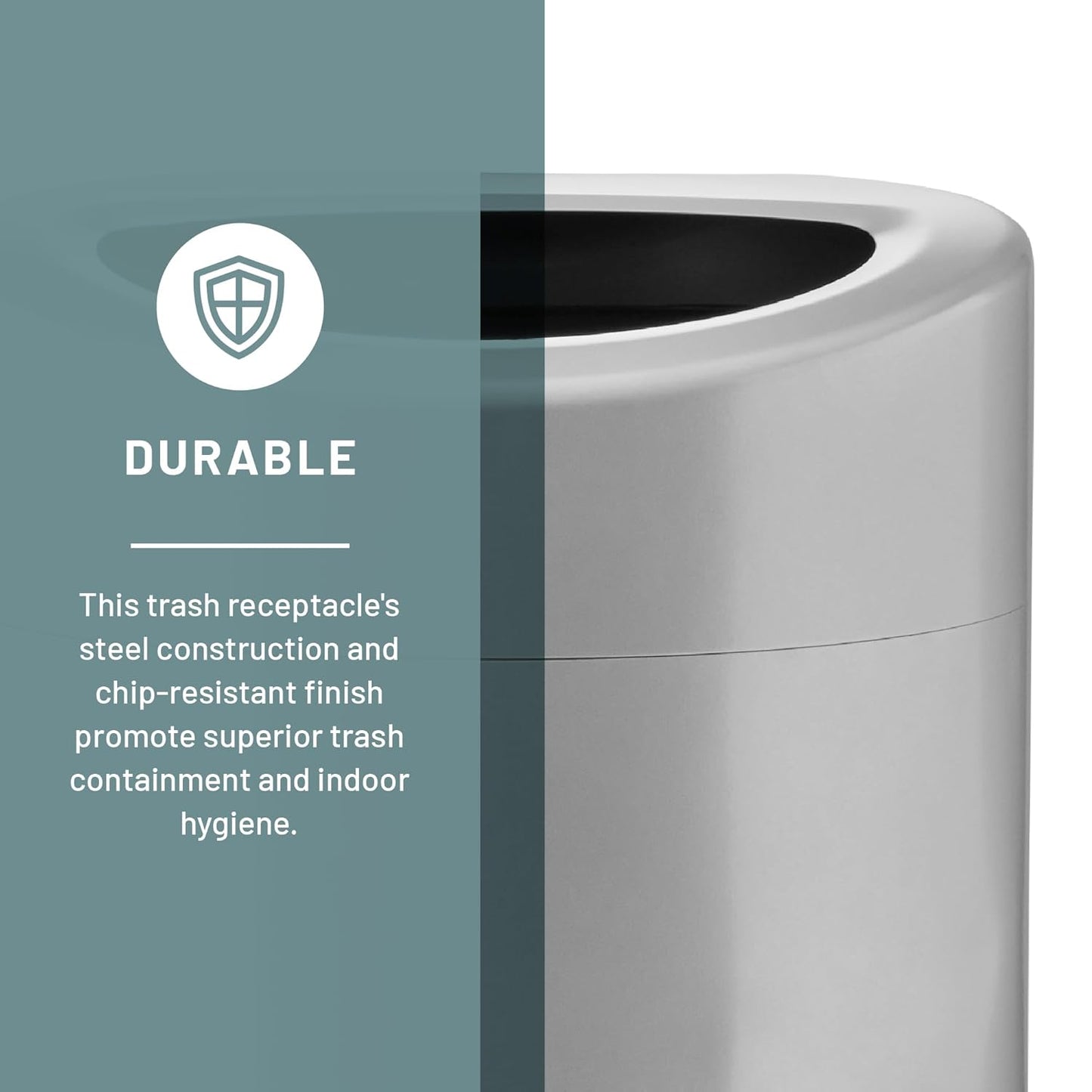 Safco Open Top Trash Can, 14 Gallon Stainless Steel Modern Garbage Can for Indoor Use, Silver