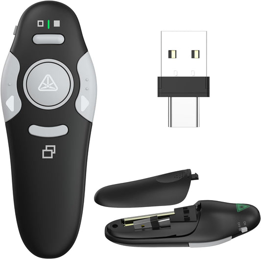 QUI Presentation Clicker Wireless Presenter Remote Clicker for PowerPoint Presentation Remote, PowerPoint Slide Advancer for Mac/Windows/Linux, Google Slide/PPT/Keynote, Type-c, Black