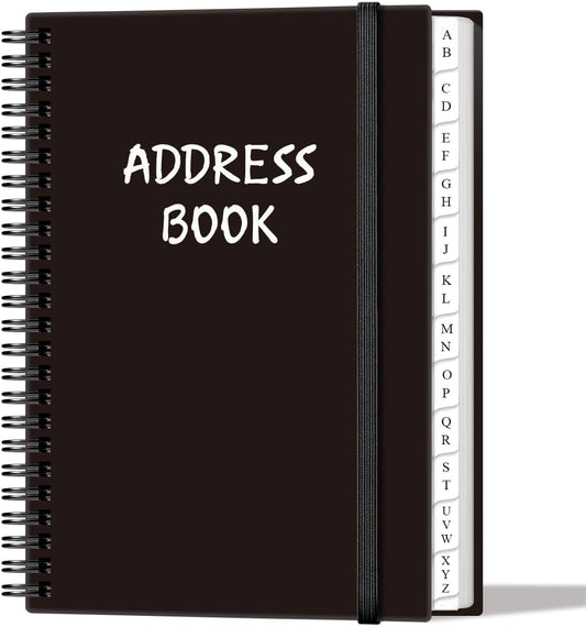 Address Book with Alphabetical Tabs - A5 Telephone & Address Book with Address Contacts, Special Date, Phone, Birthday & Internet Login Password for Home and Office, 6.2" x 8.5", Black