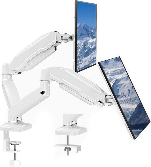 MOUNT PRO Dual Monitor Mount Fits 13 to 32 Inch Screen, Height Adjustable Monitor Stand for 2 Monitors, Gas Spring Display Arm Holds up to 17. 6lbs Each, Computer Desk VESA Mount, White