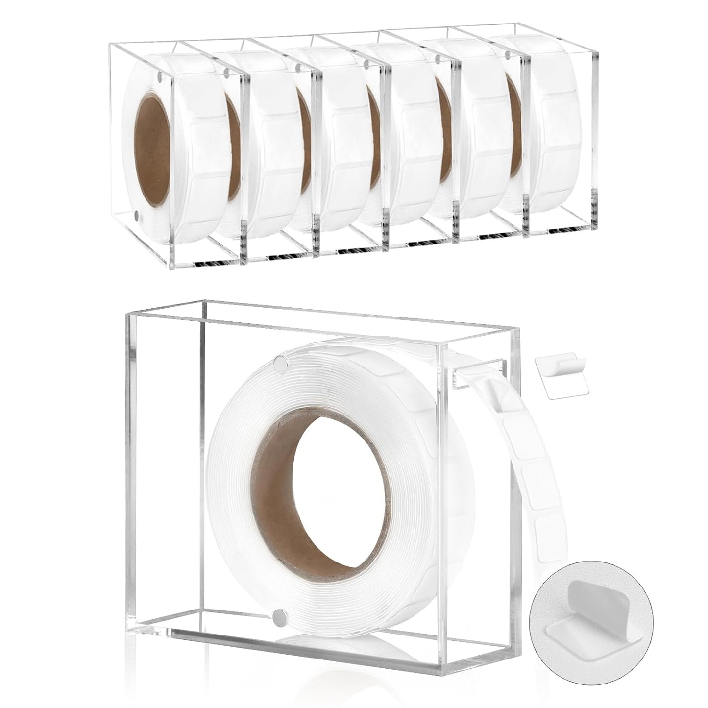 315 PC Double Sided Sticky Nano Dots 0.5" Precut Thin Nano Tape with Acrylic Dispenser Box Clear Adhesive Glue Dots Double Sided Sticky Putty for Poster Wall Hanging Crafts Removable(Tape+Box)