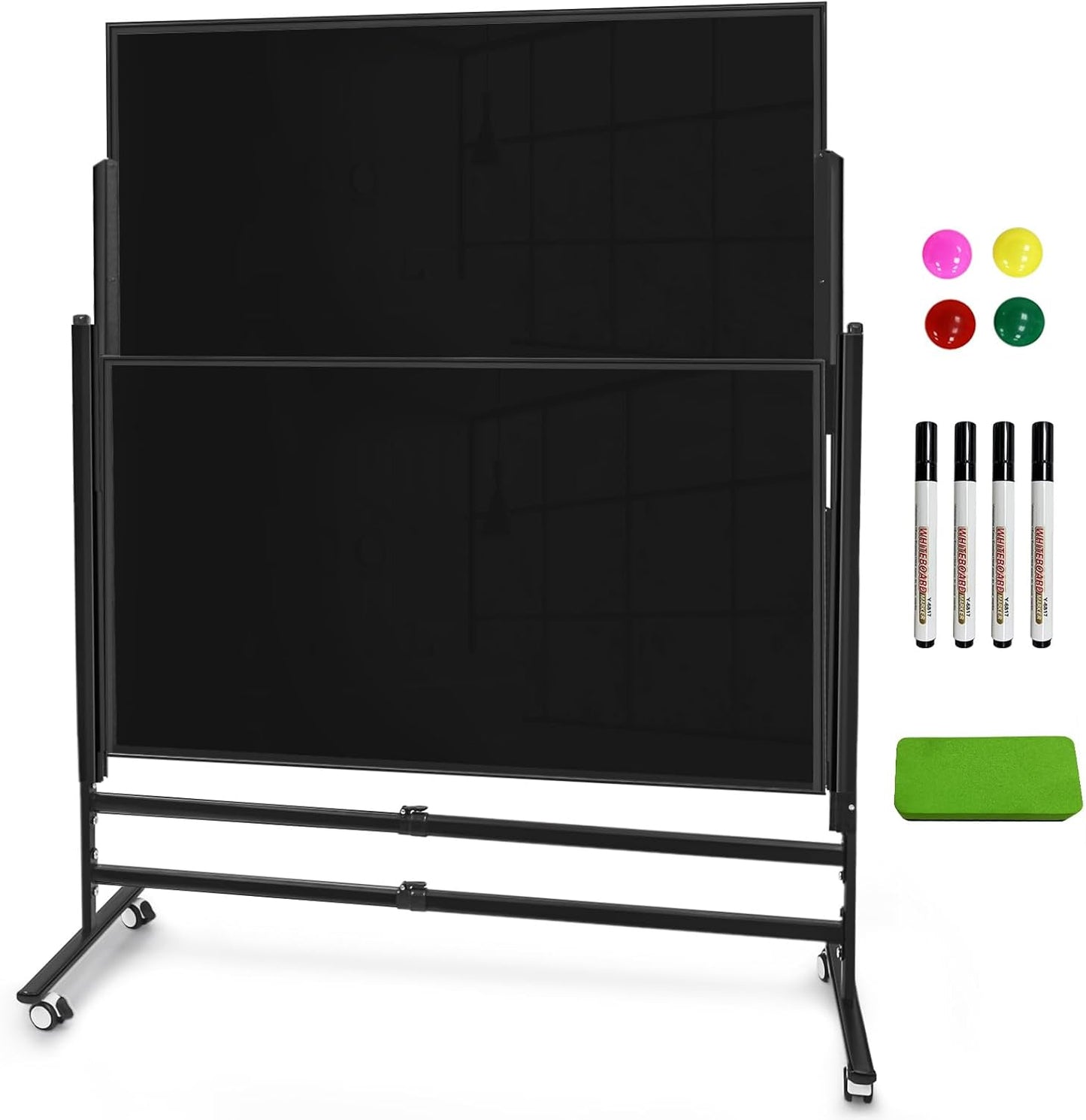 72x60 Inch Large Rolling Chalkboard | Height Adjustable Double-Sided Magnetic Blackboard on Wheels | for Classroom, Home & Office Use