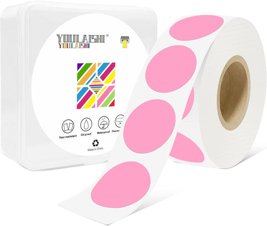 1 Inch Circle Dot Stickers 1000 PCS Color Coding Thermal Labels Dots Writable Printable Small Round Stickers for Office, Classroom, Inventory, Garage, Organizing Storage, DIY, Pink