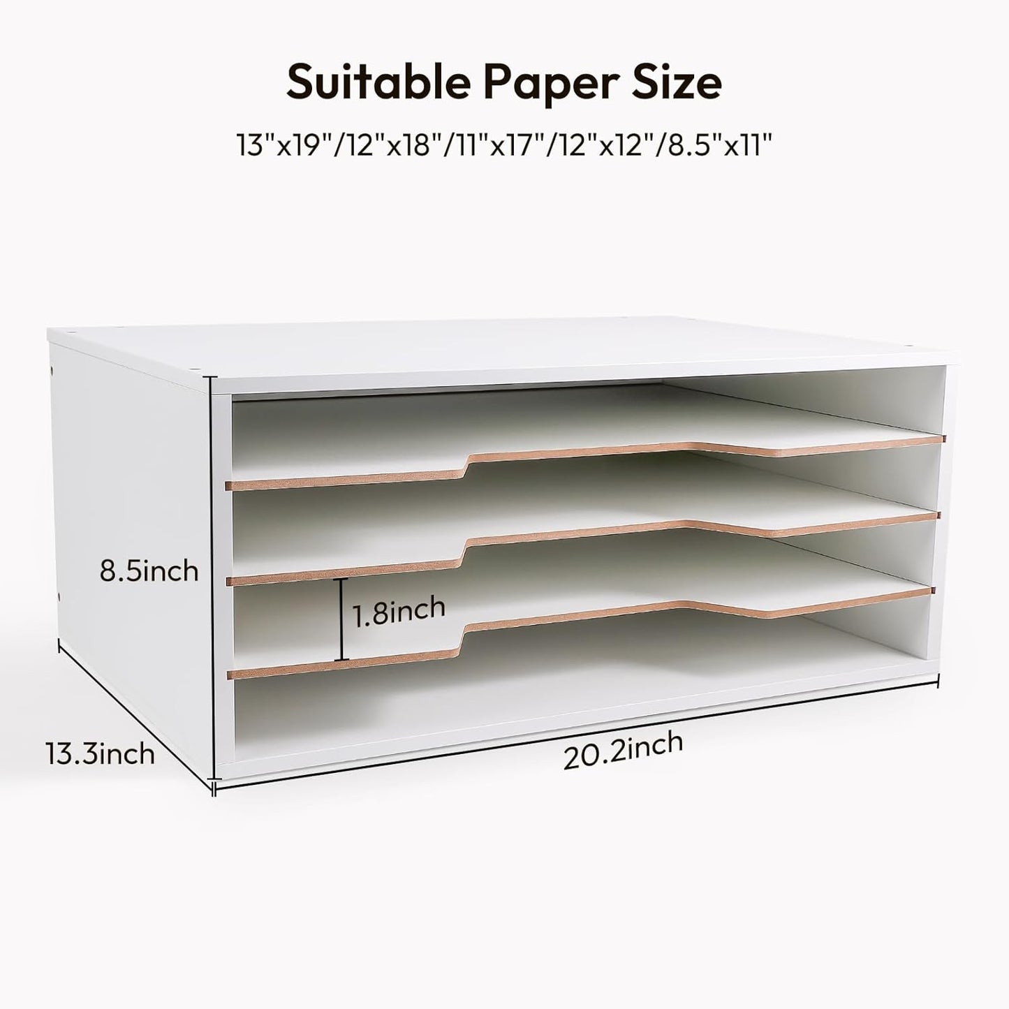 12x18 Construction Paper Organizer, 4-Tiers Paper Storage Shelf, Wooden Desk Organizer, File Holder and Letter Tray for Office, Home, Classroom