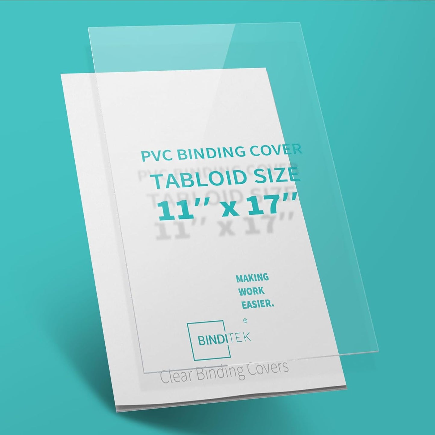Binditek 50 Pack 8 Mil PVC Clear Binding Presentation Covers, 11 x 17 Inches, Tabloid Size, Square Corners, Un-Punched, Office School Supplies
