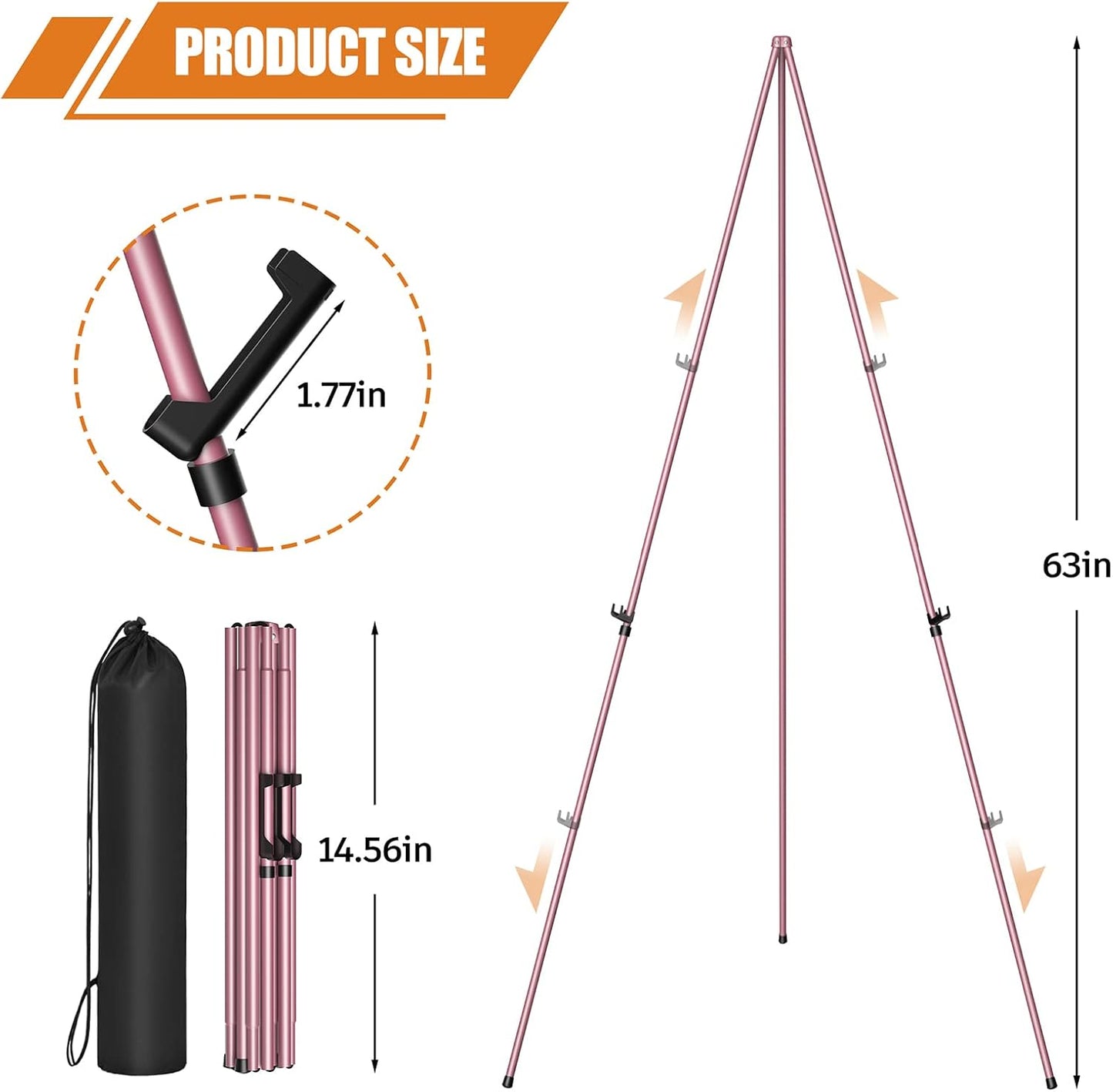 Easel Stand for Display, Aredy 63" Portable Painting Easel, Lightweight Metal Easels for Painting Canvas, Wedding Sign (4 Pack, Pink)