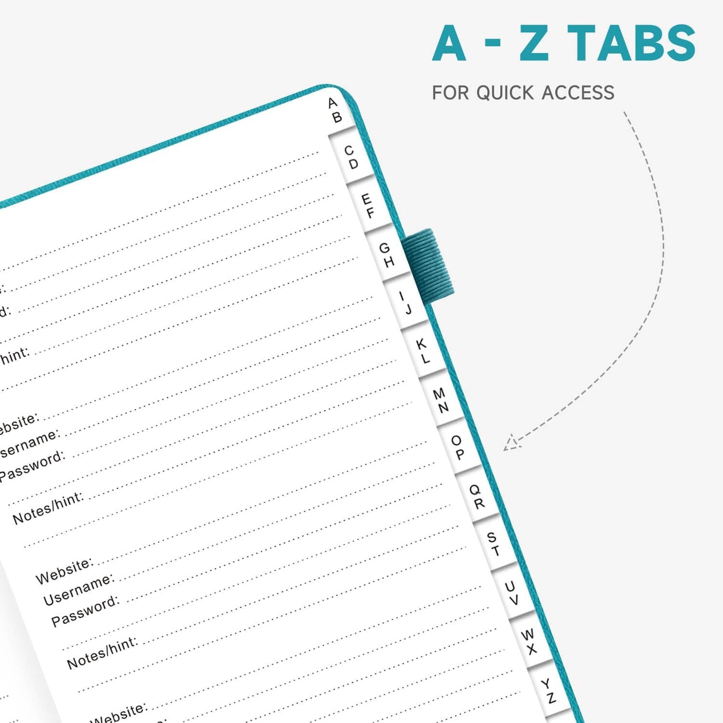Password Book with Alphabetical Tabs – Hardcover Internet Address & Password Organizer – Password Keeper Notebook for Computer & Website – 7 x 10" Log-in Password Journal w/Thick Paper (Turquoise)