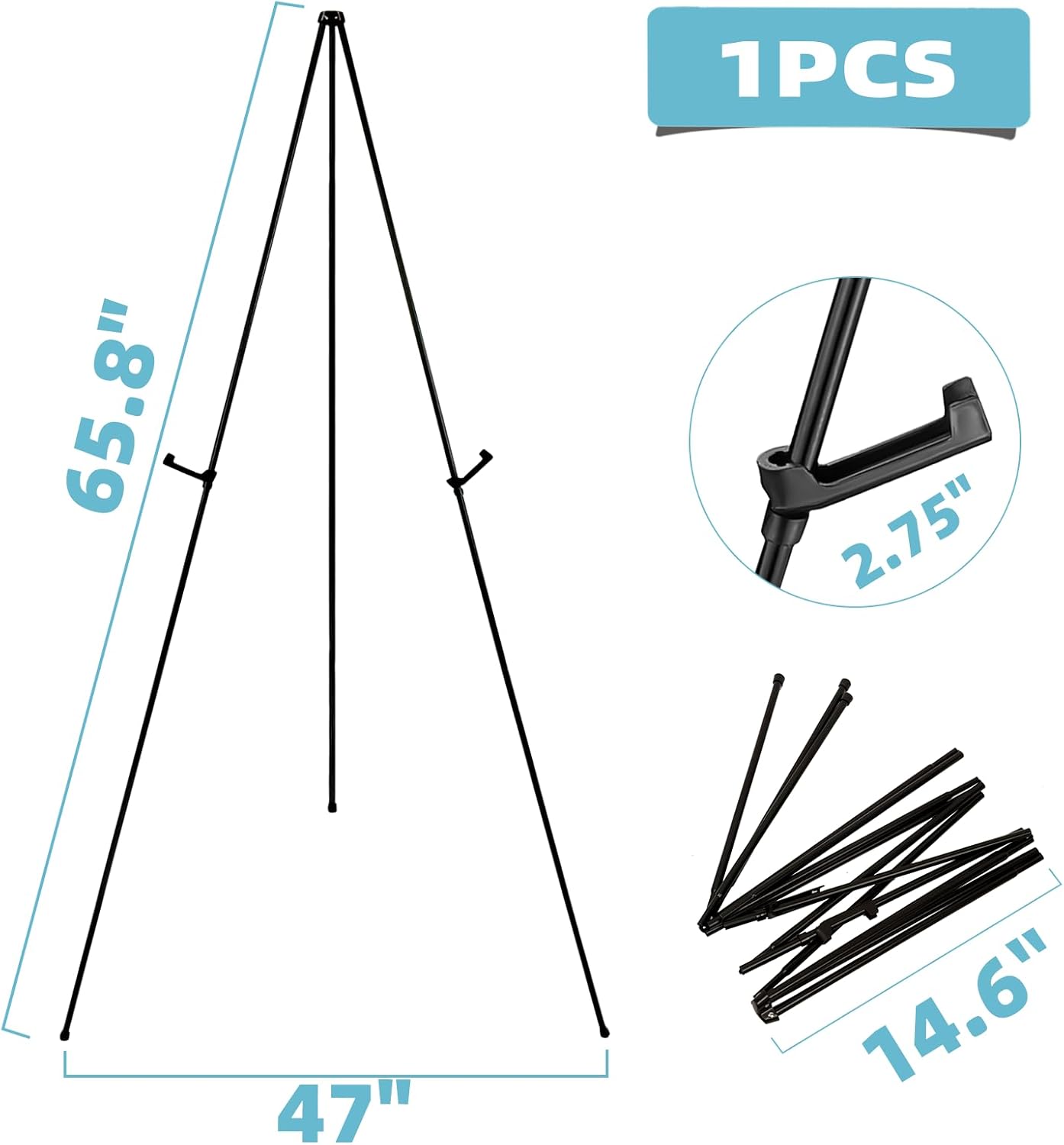 1PCS Black Easel Stand for Wedding Sign Stand, 66 Inch Lightweight Adjustable Art Easel Stand for Display, Tripod Poster Easel for Painting, Wedding Sign Floor Stand with Portable Bag