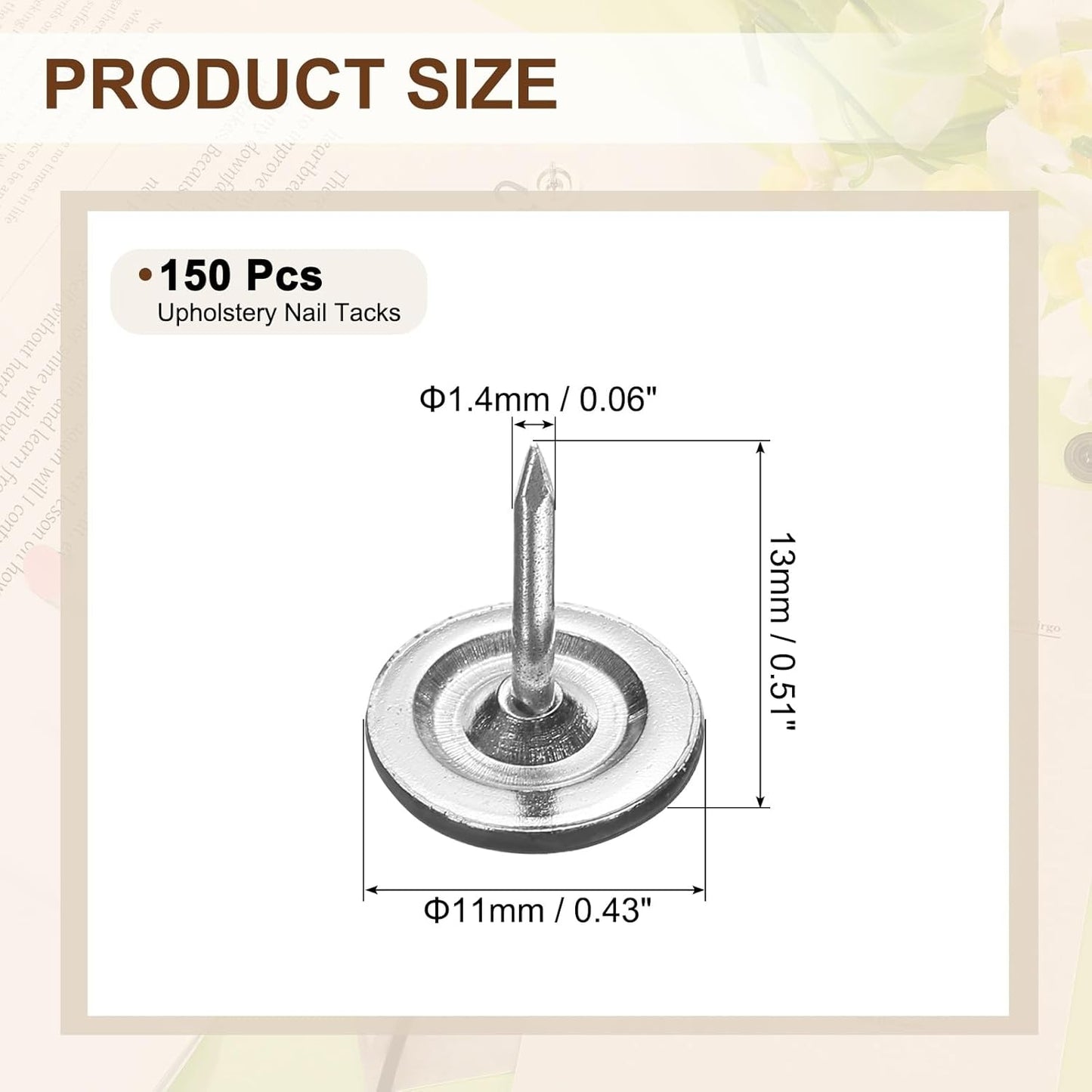 uxcell 150Pcs Upholstery Tacks, 11mmx13mm Flat Head Thumb Tack Decorative Furniture Nails Push Pins for Furniture Sofa Headboards, Black