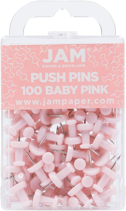JAM PAPER Colorful Push Pins - Baby Pink Pastel Pushpins - 100/Pack