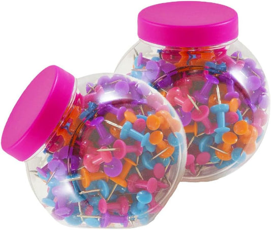 JAM PAPER Colorful Push Pins - Assorted Color Pushpin Jar - 2 Packs of 150