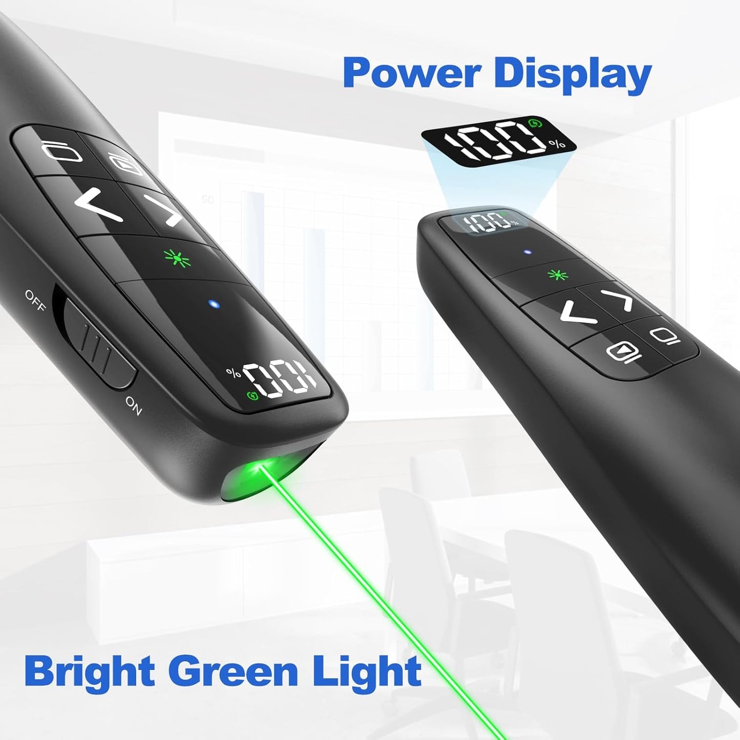 Rechargeable Presentation Clicker with Case, Power Digital Display Wireless Presenter Remote, USB C Green Light Pointer Computer PowerPoint PPT Clickers for Mac Laptop, Slideshow Google Slide Advancer