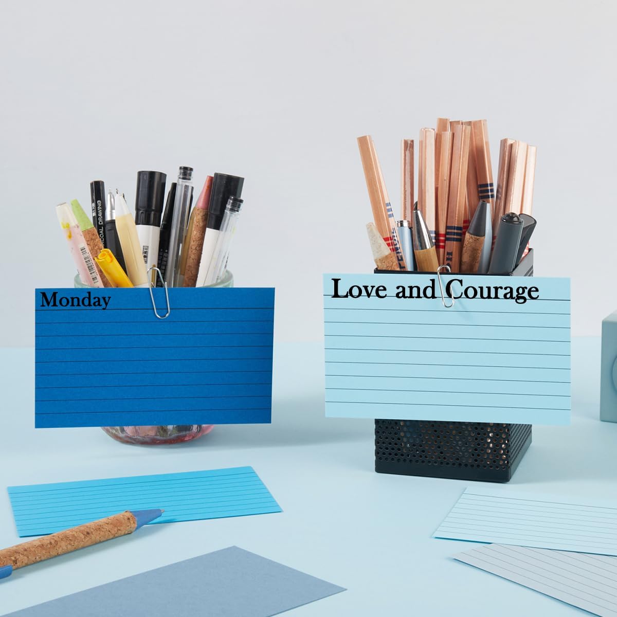 100 Sheets 3x5 Colored Ruled Note Cards Index Cards, 250 GSM Heavy Flashcards, 5 Blue