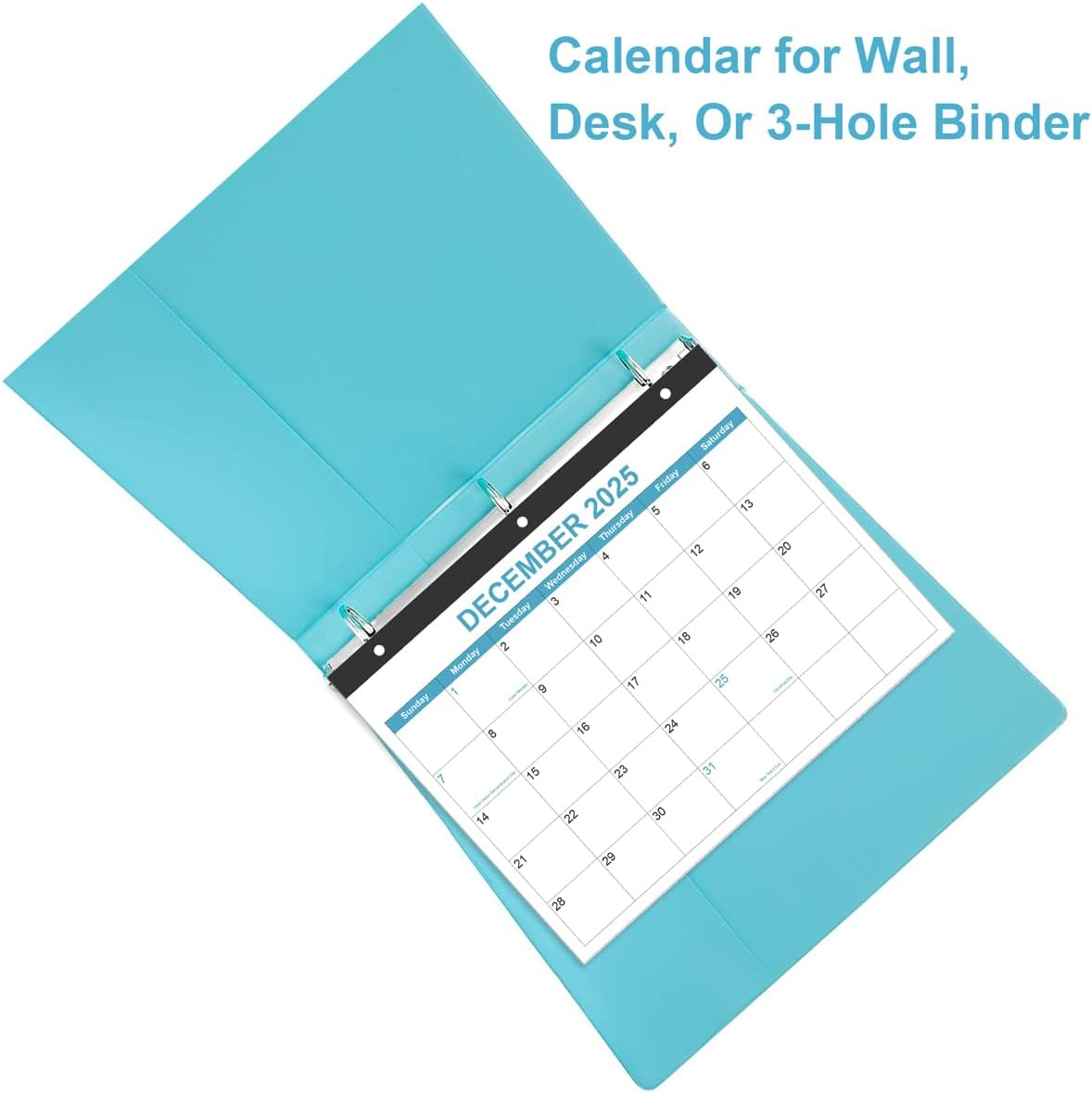 2025-2026 Calendar for 3 Ring Binder - Desk Calendar 2025-2026 from July 2025 - December 2026, 18 Months Calendar with Premium Paper, 3-Hole Calendar, 8.5" x 11", Blue