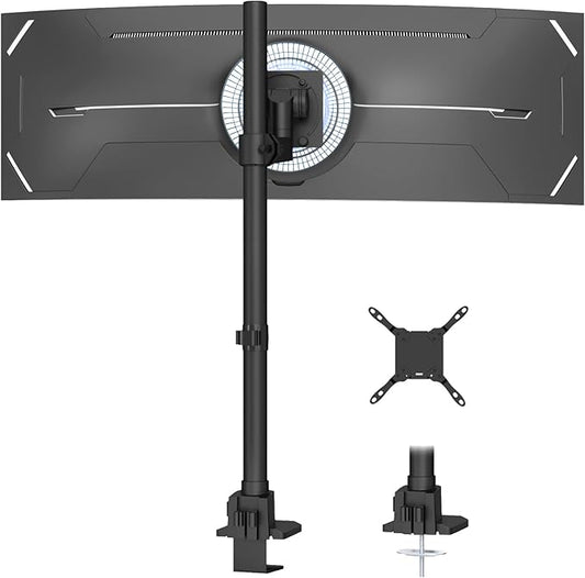 Heavy Duty Monitor-Arm Ultrawide for 24-57’’ - Extra Tall Aluminum Single Monitor Mount Holds up to 59.4 lbs, Adjustable Desk Mount Stand, VESA 75/100/200 mm, Black