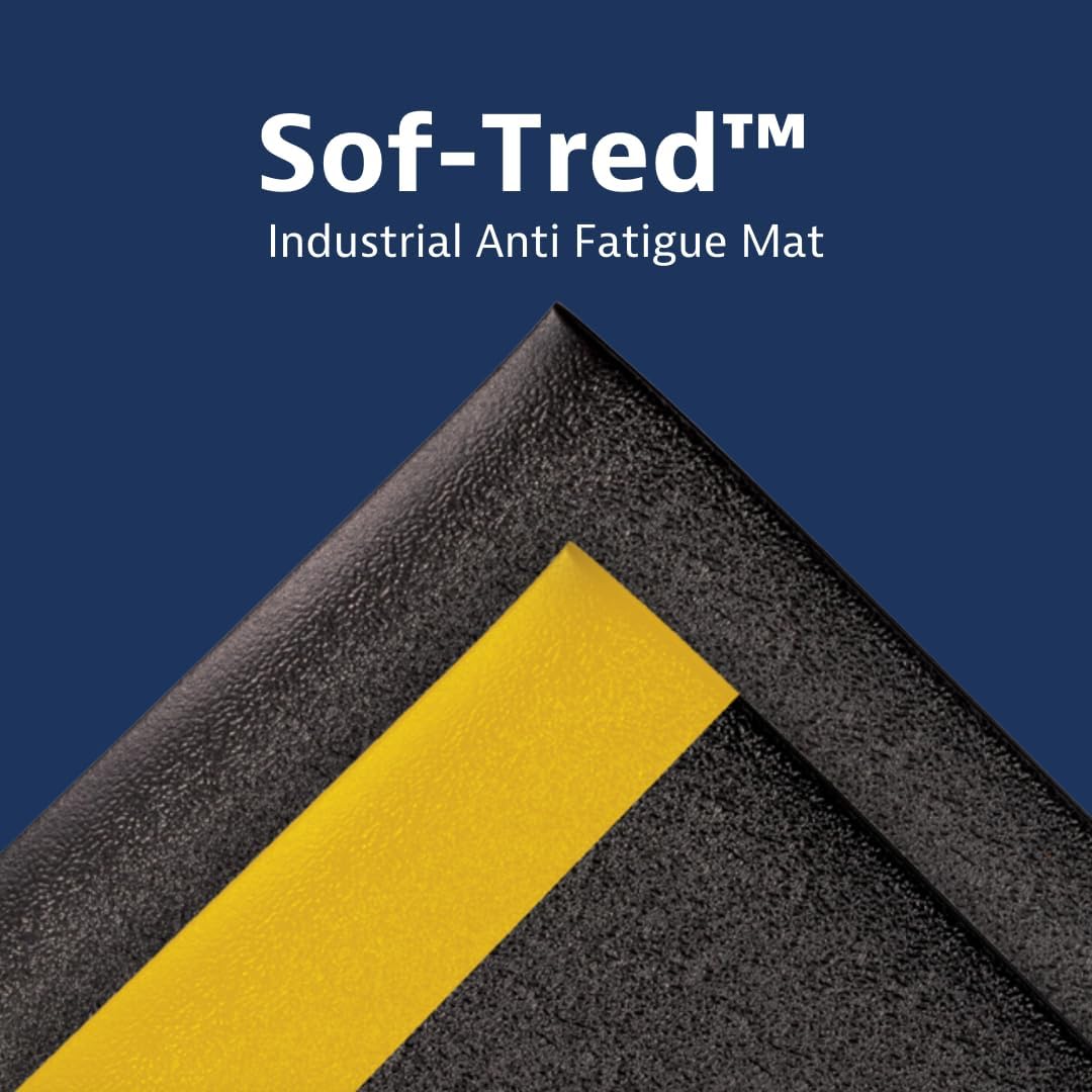 Notrax 411 Sof-Tred™ 3' x 5' x 9/16" Anti Fatigue Mat, Enhanced Slip Resistance with Beveled Edges and Pebbled Surface, Ideal for Industrial and Commercial Workplaces, Black/Yellow, 411S0435BY