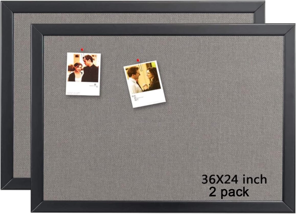 Gideal Cork Board Bulletin Board, 24 x 36 Inch Cork Boards for Walls, Large Cork Board for Office, School & Home with Imported Solid Wood Frame and Grey Canvas, Wall Mounted Notice Boards, 2 Pack