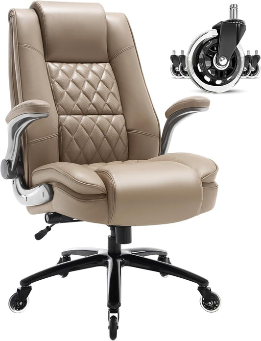 EZAKI High Back Office Chair-Flip-up Arms Executive Computer Desk Chair, Built-in Lumbar Support Thick Padded Adjustable Rock Tension Ergonomic Design for Back Pain