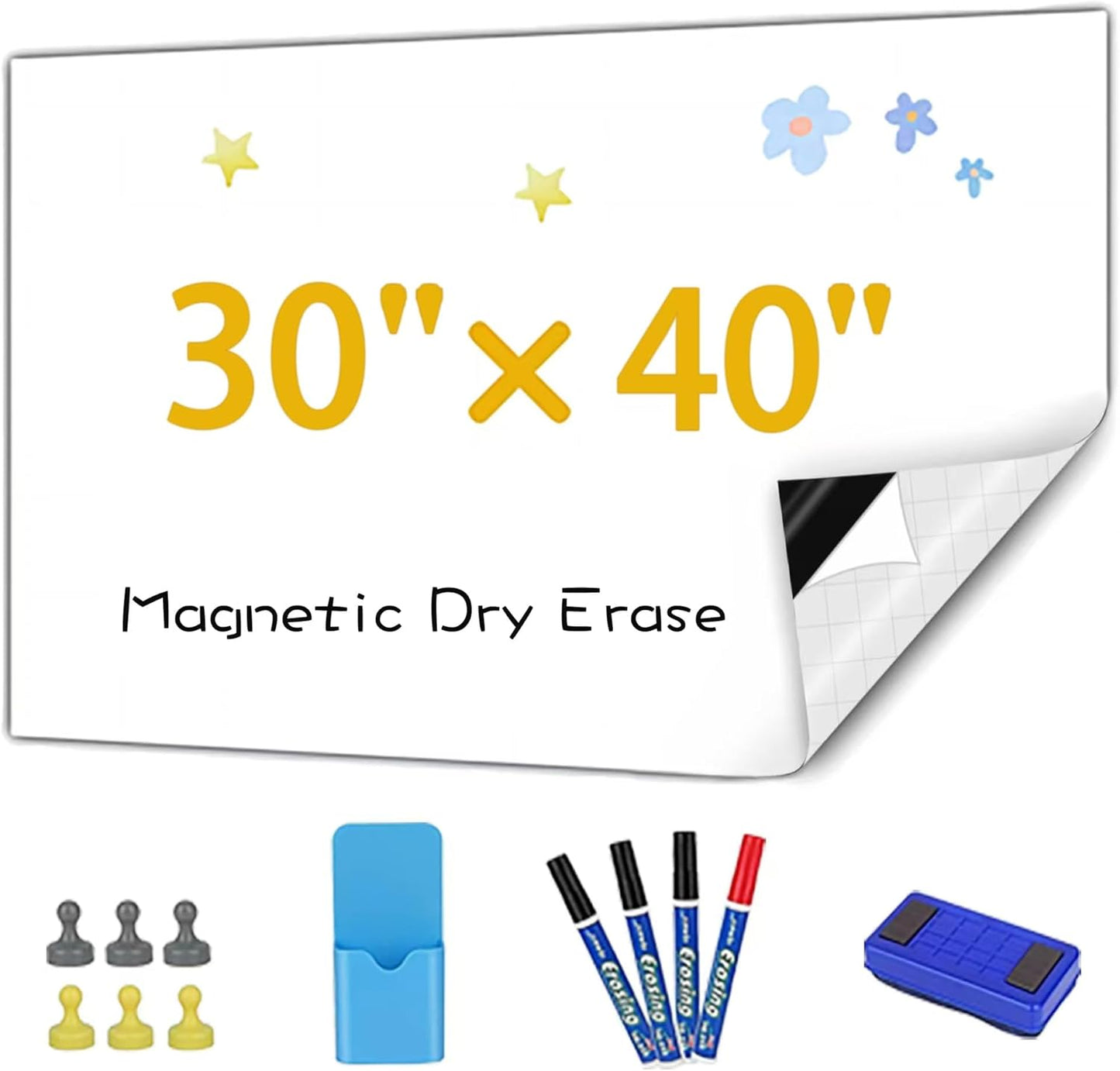 Magnetic Whiteboard Contact Paper, 30" x 40" Stick on Magnetic Dry Erase White Board Sticker on Wall, Easy to Write for Drawing, School, Office, Kitchen Fridge