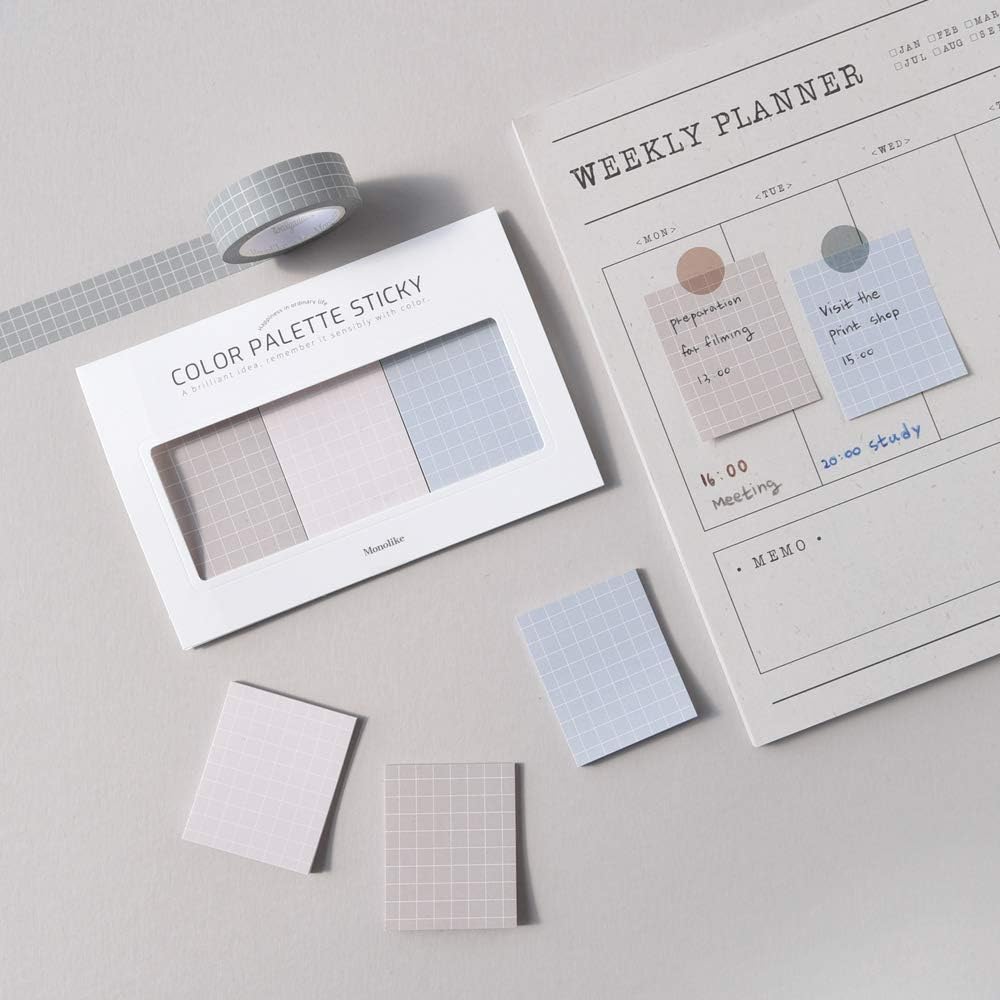 Monolike Color Palette Sticky Grid 300 B Set 4p - Self-Adhesive Memo Pad 30 Sheets