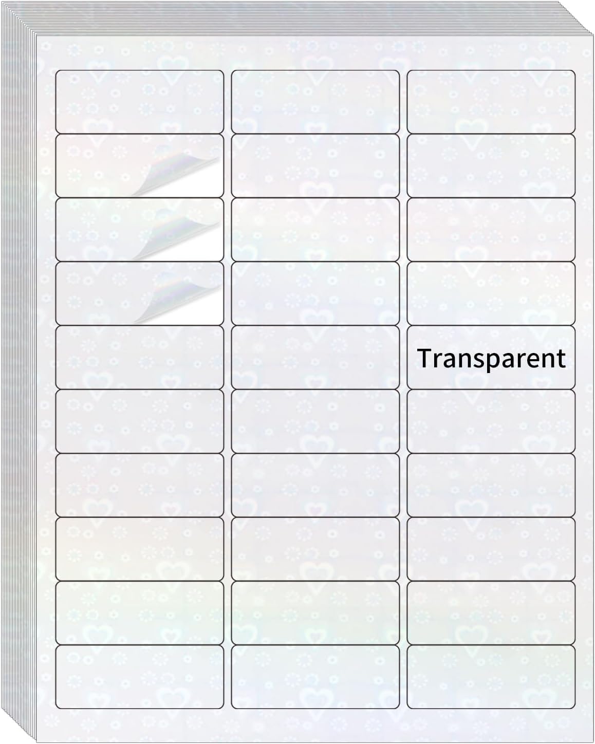 STARLIBOO Transparent Stickers Labels -1" x 2-5/8" Clear Address Labels Mailing Stickers for Laser/Inkjet Printer 8.5"×11"- 20 Sheet (Clear Holographic Heart)