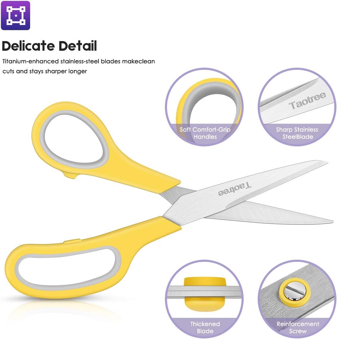 Scissors Bulk 40-Pack, Taotree 8" All Purpose Scissors, Soft Comfort-Grip Stainless Steel Sharp Shears for School Supplies Office Desk Home, Classroom Teacher Sewing Fabric Craft, Right/Left Handed