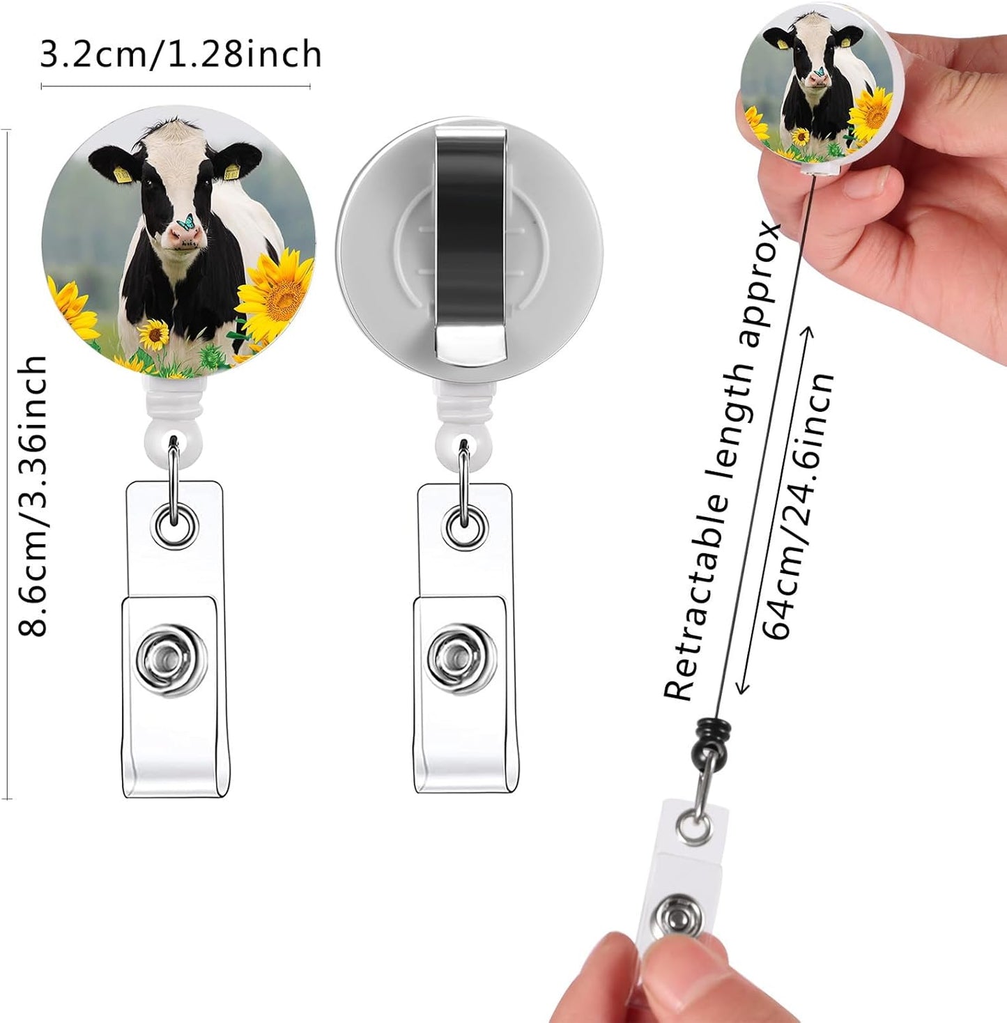 15 Pack Turtle Pig Cow Print Badge Reels Retractable Badge Holders,Id Badge Holder Retractable Clip, Funy Badge Reel Cute Badge Reel,Nursing Student Must Haves Perfect for School Office Men Women