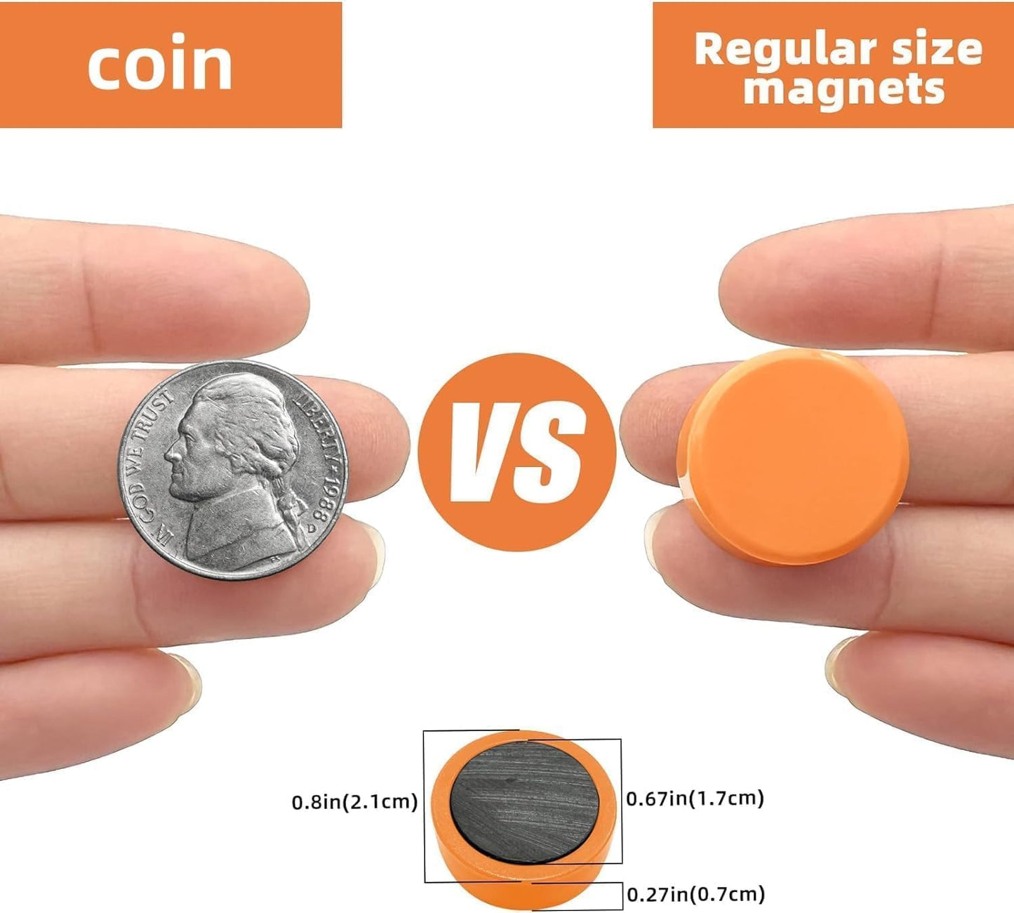 Qualsen Fridge Magnets, 50pcs Refrigerator Magnets, Small Magnet for Whiteboard Magnet for Kids, Mini Cute Magnets for Fridge, Locker, White Board, Kitchen, Office, Classroom(10 Colors)