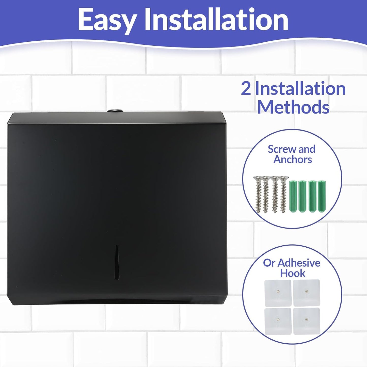 Paper Towel Dispenser Wall Mount, Matte Black Stainless Steel Commercial Paper Towel Holder with Lock, Large Capacity 250 C Fold/300 Multifold Towels