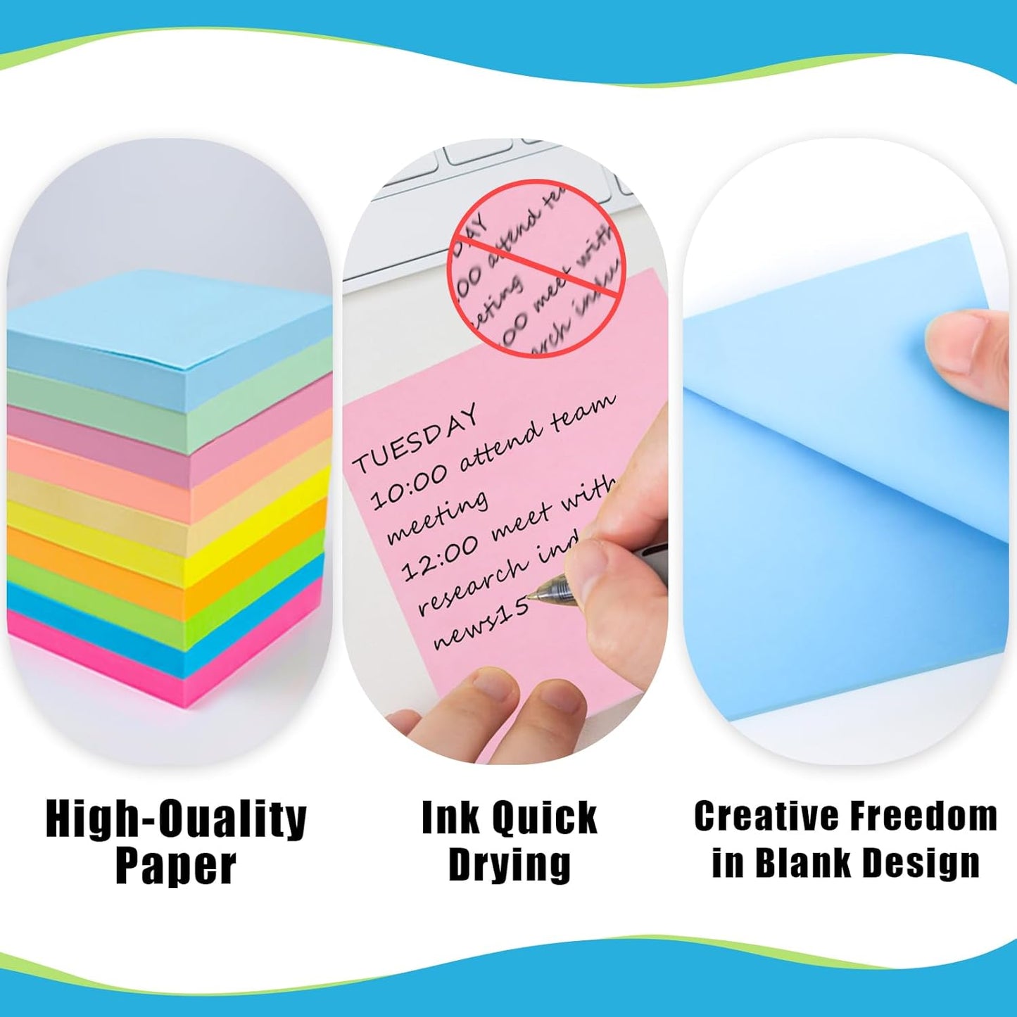 SACATR 30 Pads Sticky Notes, Sticky Note Pads 3x3 inches, 10 Bright Color Sticky Notes,Self-Stick Note Pads, Perfect for Office Home School(100 Sheet/Pad)