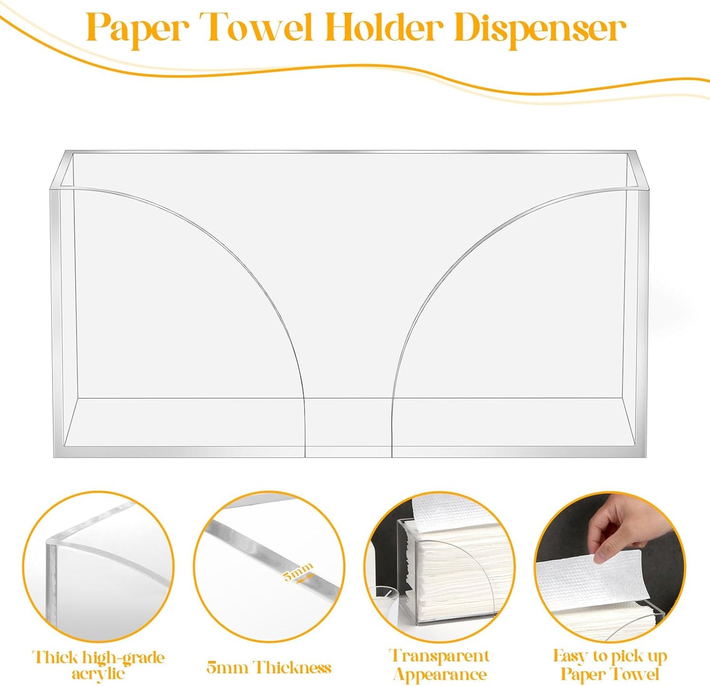 1PCS Paper Towel Holder, Acrylic, Clear, Minimalist, Countertop, Bathroom, Kitchen, Napkin Holder, Z-fold, C-fold, MultiFold Trifold