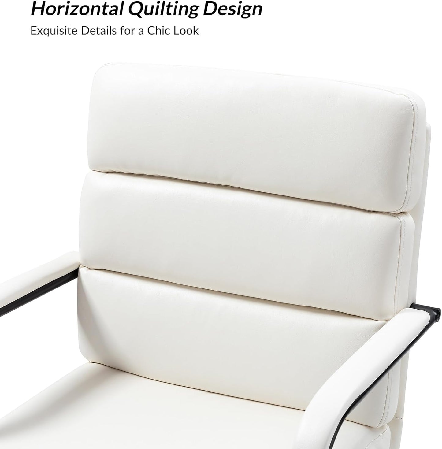 HULALA HOME Modern Faux Leather Home Office Chair with Tilt Lock & Metal Base, Desk Chair with Wheels & Padded Cushion, 360° Swivel Wide Seat Computer Task Chair, White