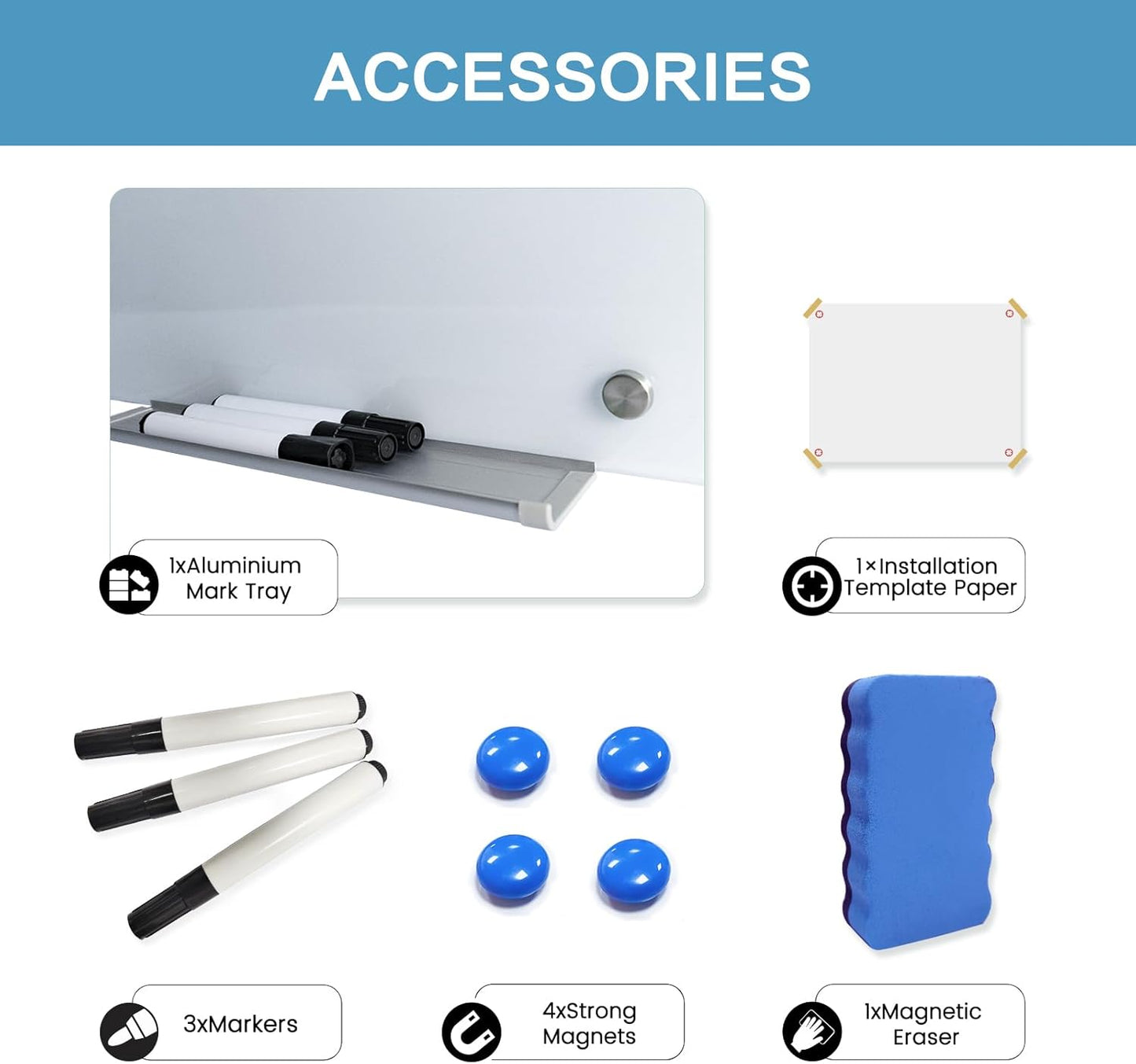 Magnetic Glass Writeboard 40"x60" Premium Tempered Dry Erase Boards Wall Mounted Frameless Whiteboard Bulletin Message Boards (White)
