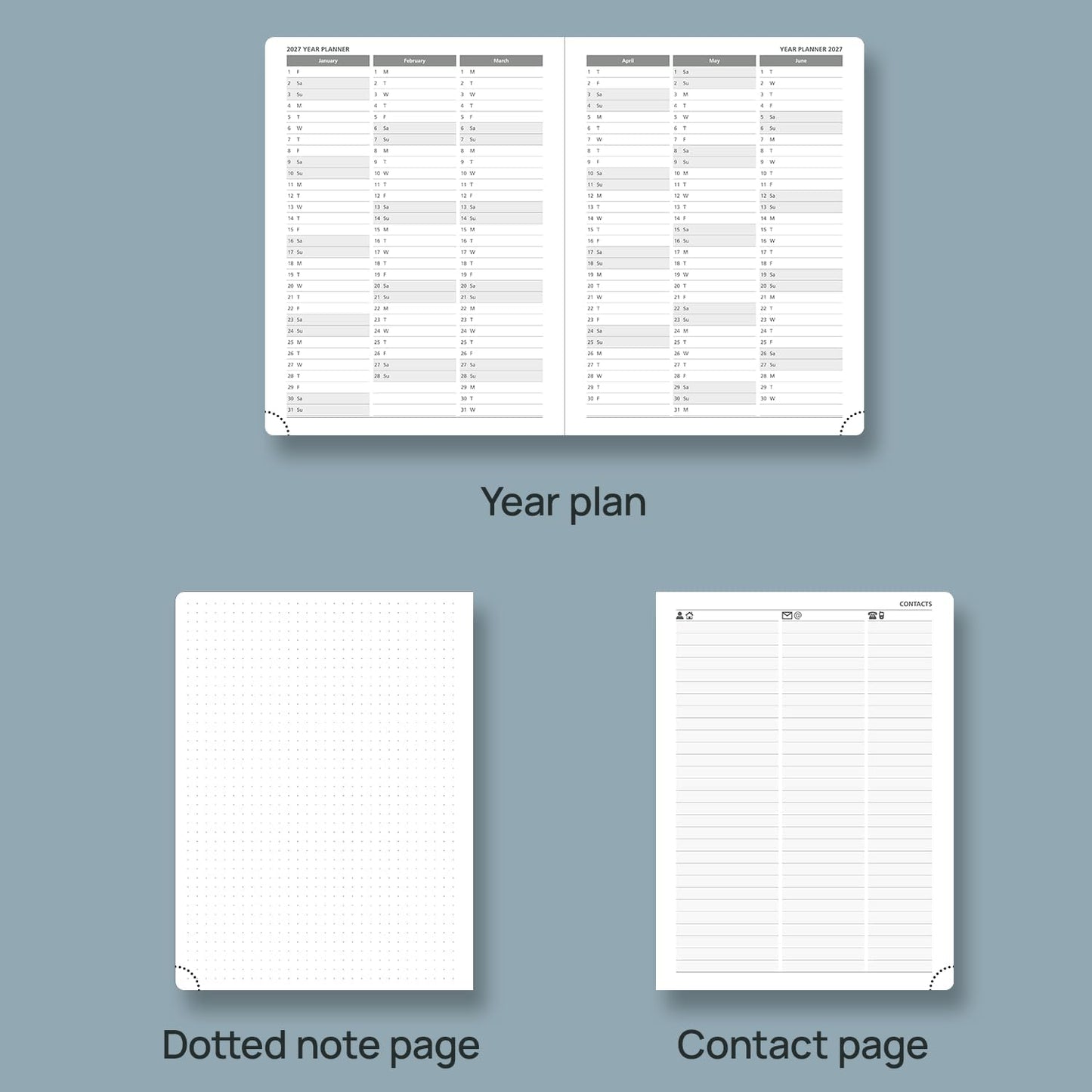 POPRUN 2026 Weekly Planner (Medium 6.75" x 8.75") 12 Months Calendar Notebook with Horizontal Layout, Leather Hardcover, Inner Pocket, 100GSM Thick Paper, Pen Holder - Pacific Green