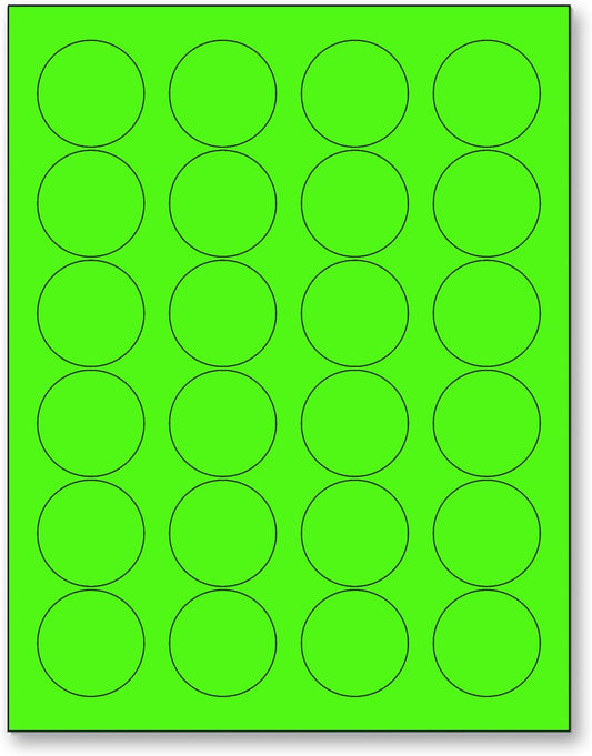 NextDayLabels - 8-1/2 x 11 Neon Color High Light Fluorescent Labels for Laser & Inkjet Printer (Green Fluorescent, 1.66" Round - 24 Per Page | 600 Labels)