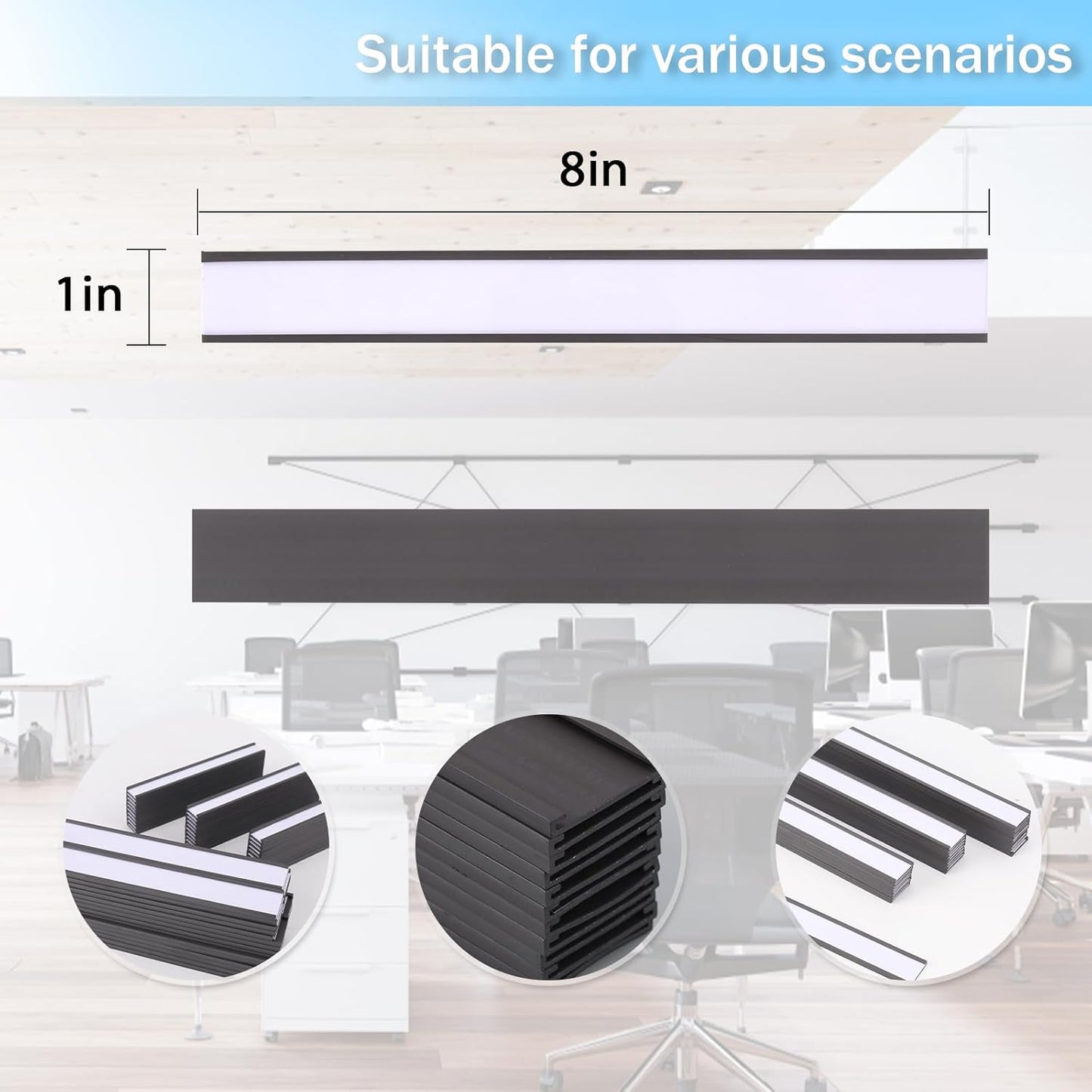 Eeoyu Magnetic Label Holders with Magnets Magnetic Data Card Holders with Clear Plastic Protectors for Metal Shelf, Whiteboard, Set of 30 (1 x 8 Inch)