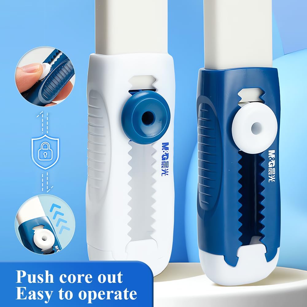 M&G 4 Pack Erasers Sliding Retractable Eraser, Soft White Color Cute Erasers Push Pull Eraser with Plastic Sleeve for Students Kids, School Office Home Supplies