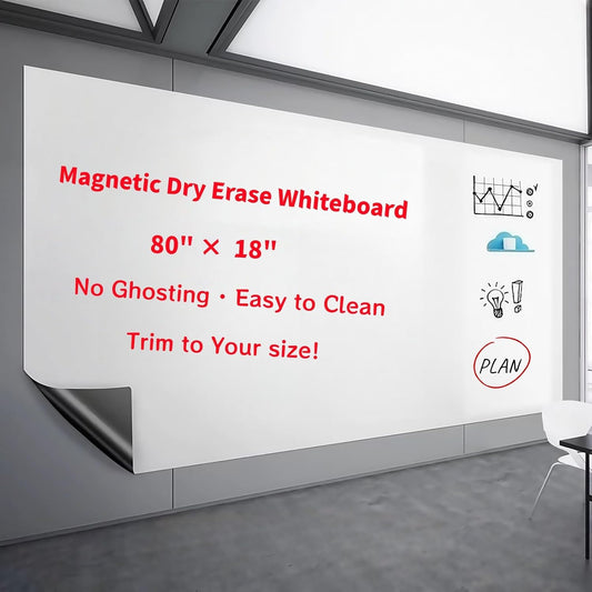 Magnetic Dry Erase Whiteboard 80"×18" (Can Be Cut into 2 pcs 40"×18") | Self-Adhesive Flexible Wall Board Kit with 11 Markers, 6 Magnets, Eraser & Holder | Ultra Smooth Writing, Effortless Cleaning