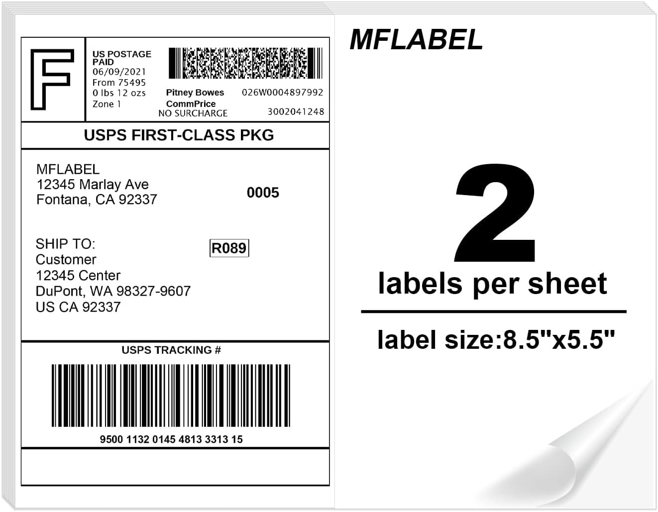 MFLABEL Half Sheet Shipping Label 8.5 x 11 Inches Packaging Label, Address Labels for Laser & Inkjet Printers, 3200 Count(1600 Sheets)