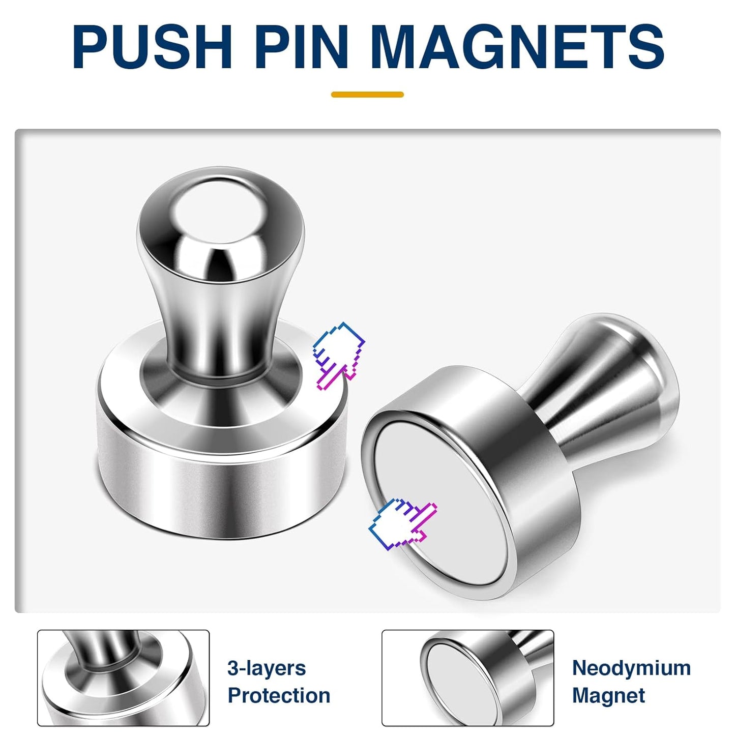 MIKEDE 30 Pcs Silver Neodymium Magnetic Push Pins, Strong Magnets for Whiteboard, Refrigerator, Office, Classroom