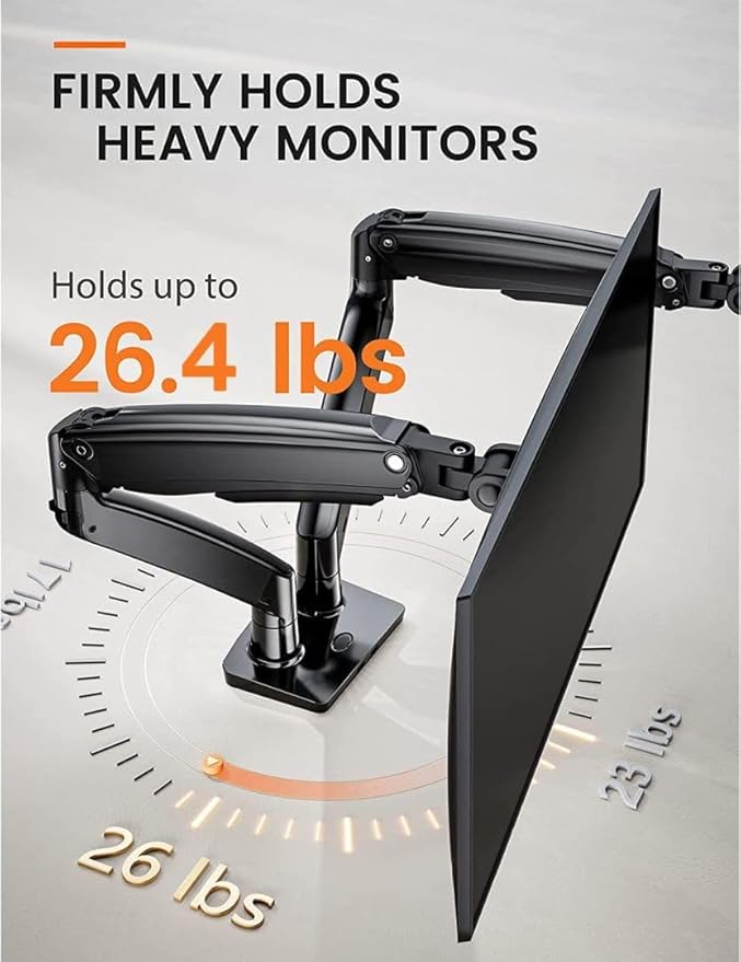 ErGear Dual Monitor Desk Mount up to 40 inches Screens, Max 26.4lbs Capacity Each, Heavy Duty Ultrawide Monitor Arm with USB Ports, Height Adjustable Monitor Stand, VESA 75x75mm or 100x100mm, Black