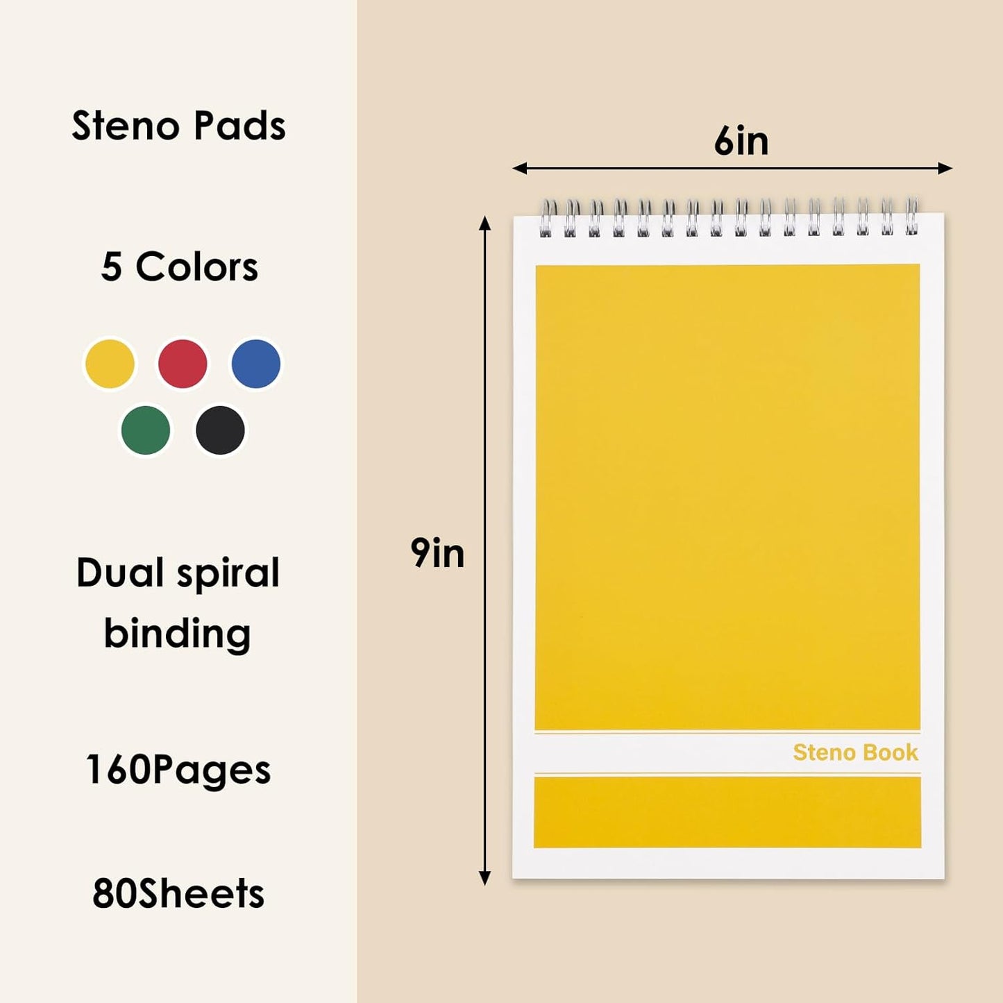 LABUK 15 Pack Steno Pads 6x9 Inches 80 Sheets Spiral Steno Notebooks Gregg Rule, Pocket Notebooks Colorful Covers with Top Spiral Pads for School, University, College, Work, Office