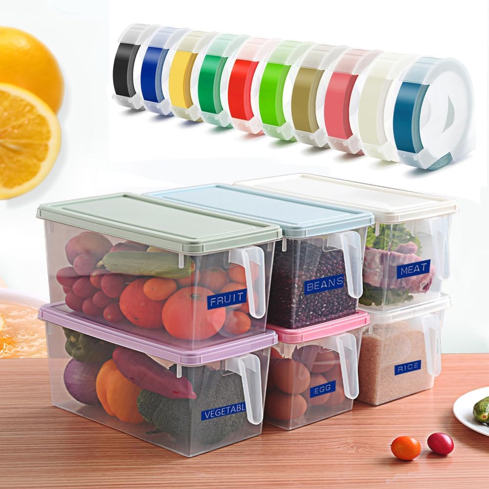 Replacement 3D Embossing Labels Tape Compatible with Dymo Embossing Label Maker DIY Manual Label Printer,1/4''x 9.8',10 Colours Plastic Organizer Embossing Label Makers 1610 Tape 10 Rolls