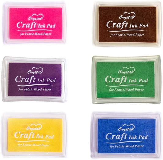 6 Pcs Craft Ink Pad, Washable Ink Pads for Kids Multicolor Ink Pads for Rubber Stamps, Paper, Scrapbooking, Wood Fabric, 6 Unique Pure Colors