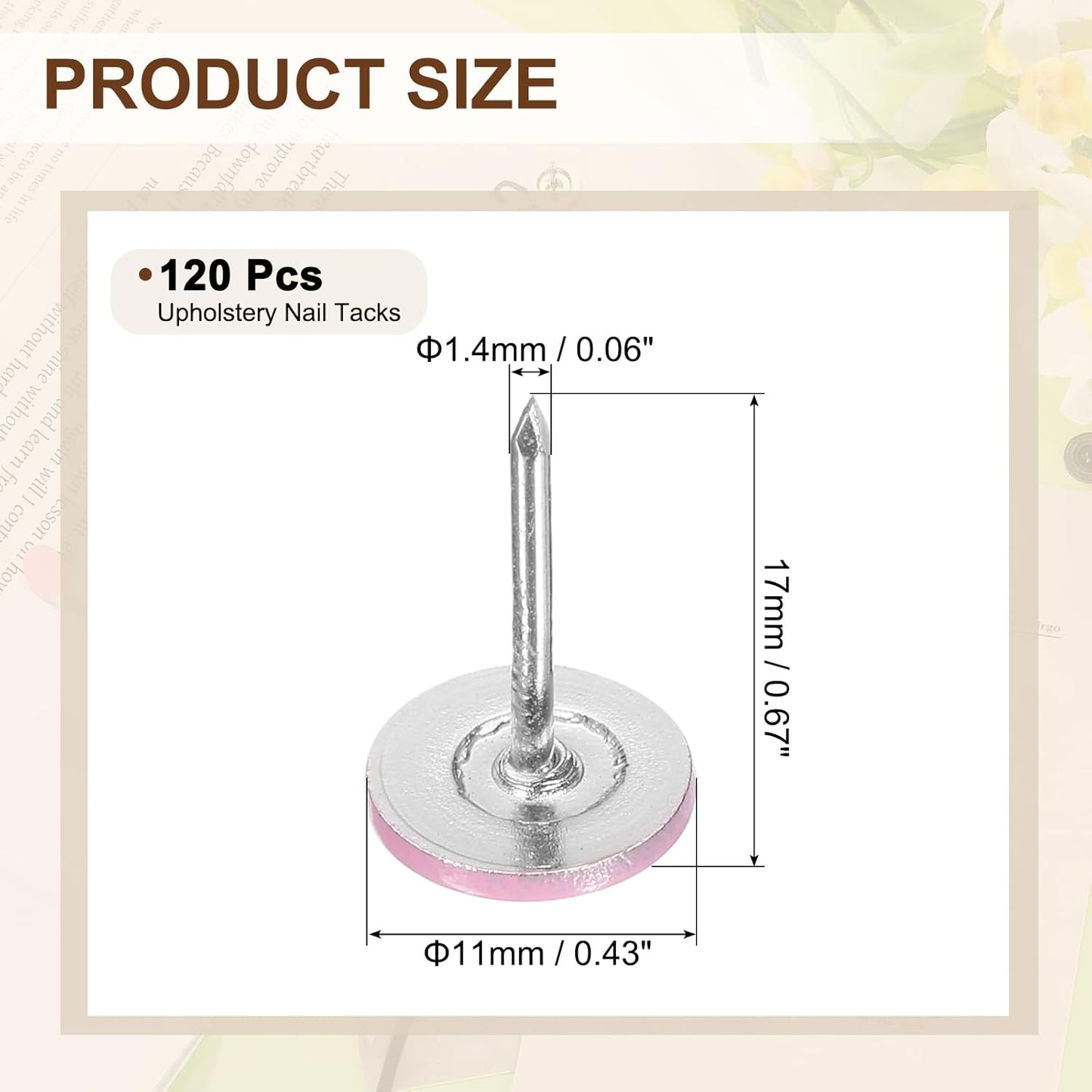 uxcell 120Pcs Push Pins, 11mmx17mm Round Flat Head Decorative Thumb Tacks Upholstery Tacks for Cork Board Office Wall Hangings, Pink