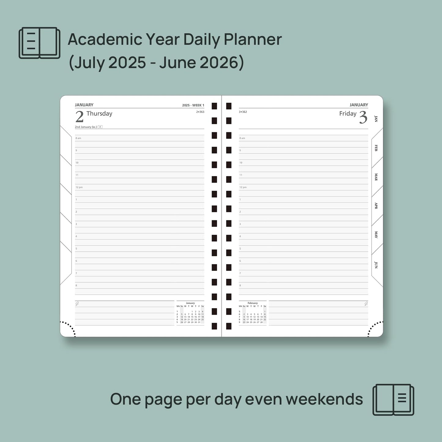 POPRUN Academic Daily Planner 2025-2026 One Page A Day - [5.75" x 8.5"- Spiral Hard Cover], Appointment Book (July 2025 - June 2026) with Monthly Calendar - Light Yellow
