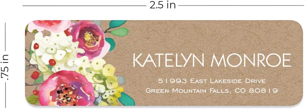 Kraft Faux Look Floral Rolled Address Labels/Roll of 500 Personalized Address Labels/Designer Return Address Stickers in Elegant Plastic Dispenser