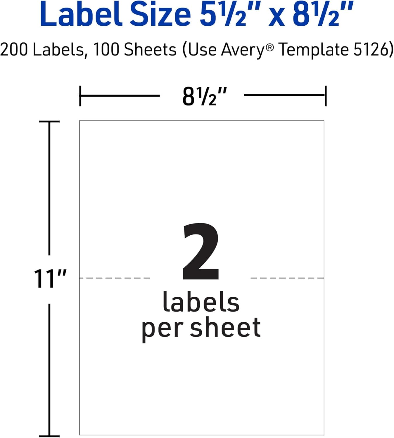 Avery Half-Sheet Printable Shipping Labels, 5.5" x 8.5" Customizable Stickers, White, 200 Blank Mailing Labels, Great for Mailing, Shipping, Organizing, and More (5126)