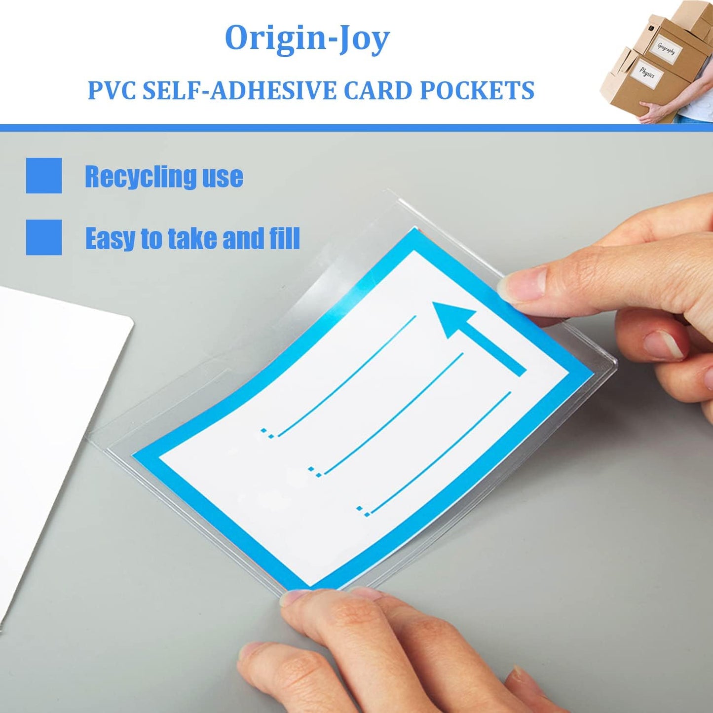 Origin-Joy 60 PCS Self Adhesive Index Card Pockets with Top Open, Clear Plastic Label Holder for Cards of Note, Library and Business, Adhesive Label Pockets & Card Holder (4 x 5.5 inch)