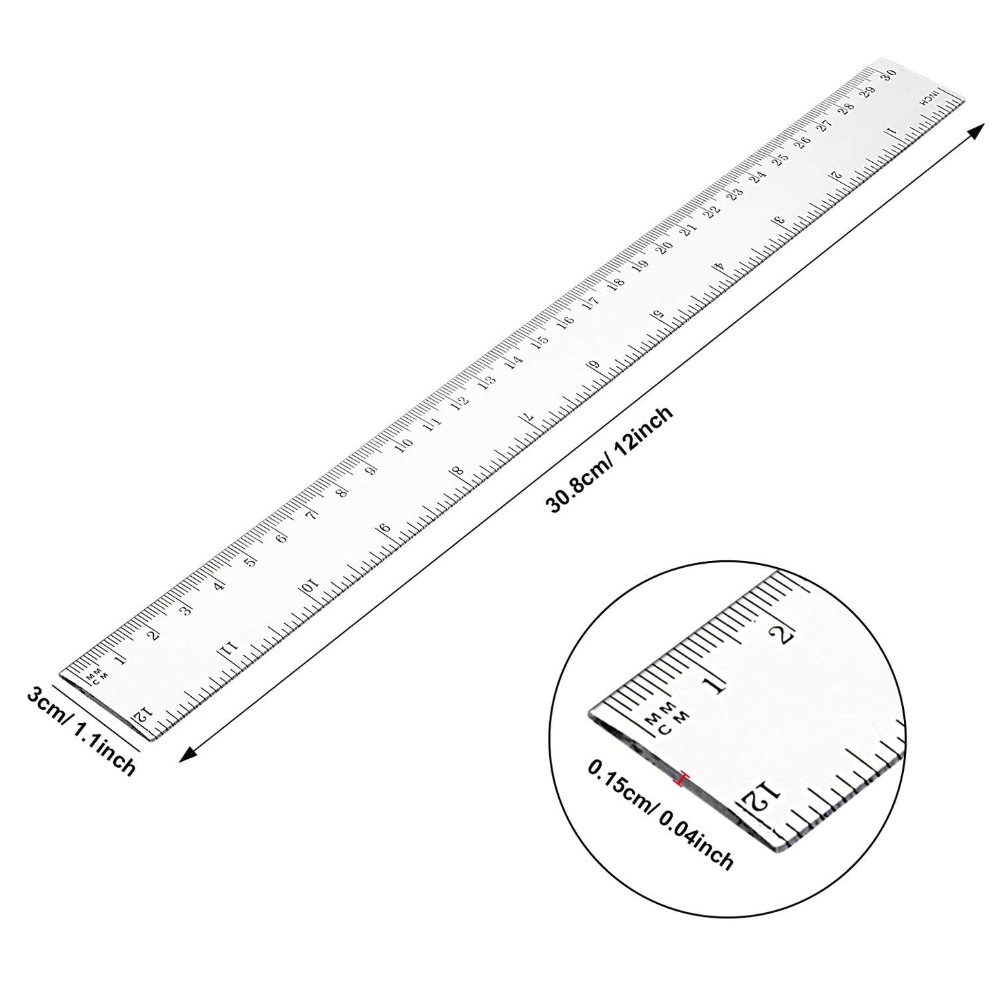 Eboot 50 Pack 12 Inch Rulers Bulk Clear Plastic Ruler Measuring Tool for Kids Student School Office